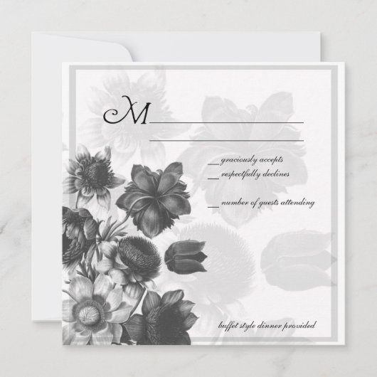 Gray Elegant Flower Wedding RSVP-kaarten Kaart (Voorkant)