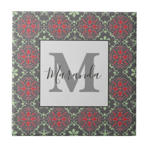 Gray Elegant Nordic Snowflake Winter Monogram Tegeltje