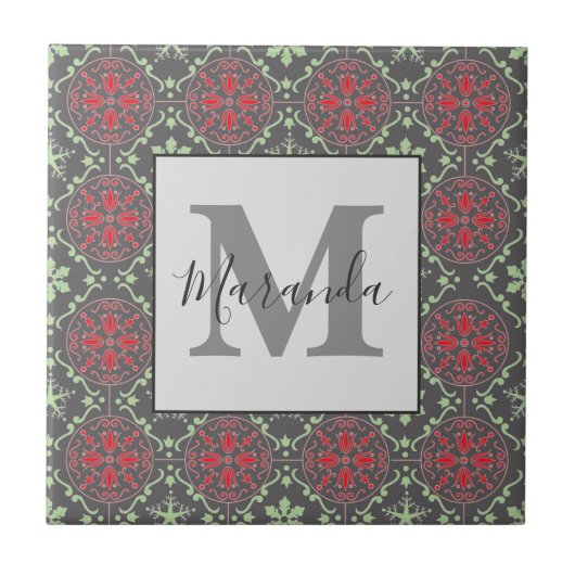 Gray Elegant Nordic Snowflake Winter Monogram Tegeltje (Voorkant)