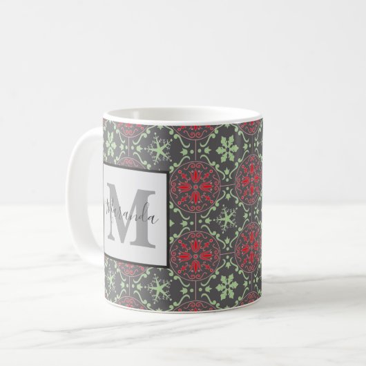 Gray Elegant Nordic Winter Snowflake Monogram Koffiemok (Voorkant links)