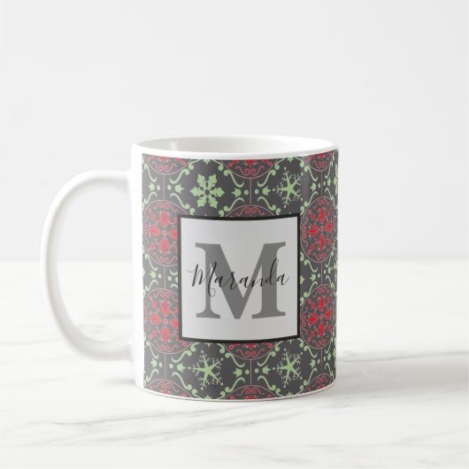 Gray Elegant Nordic Winter Snowflake Monogram Koffiemok (Links)