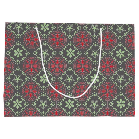 Gray Elegant Nordic Winter Snowflake Trendy Groot Cadeauzakje (Achterkant)