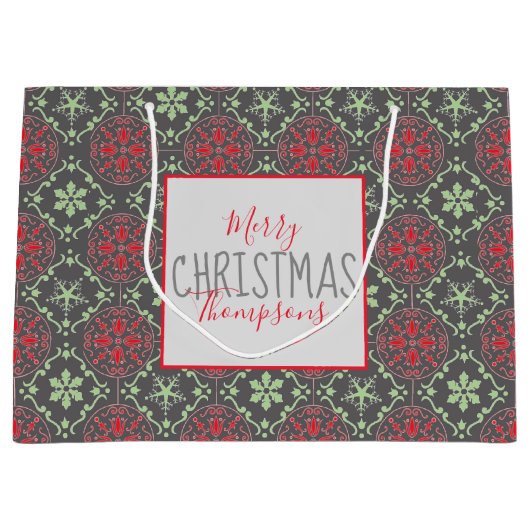 Gray Elegant Nordic Winter Snowflake Trendy Groot Cadeauzakje (Voorkant)