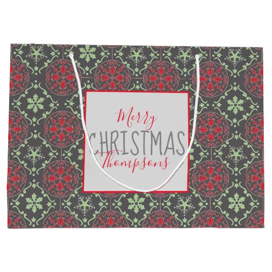 Gray Elegant Nordic Winter Snowflake Trendy Groot Cadeauzakje (Achterkant)