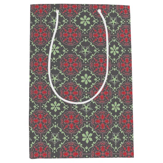 Gray Elegant Nordic Winter Trendy Snowflake Medium Cadeauzakje (Voorkant)