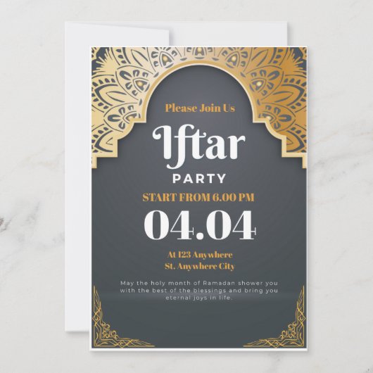 Gray Elegant Ramadhan Iftar Party Invitation Kaart (Voorkant)