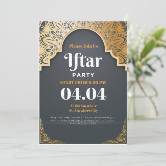 Gray Elegant Ramadhan Iftar Party Invitation Kaart (Staand voorkant)