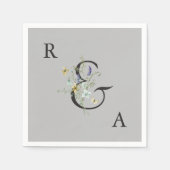 Gray Elegant Wildflower WeddenMonogram Servet (Voorkant)