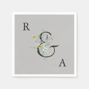 Gray Elegant Wildflower WeddenMonogram Servet