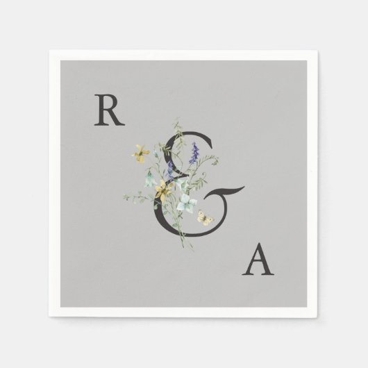 Gray Elegant Wildflower WeddenMonogram Servet (Voorkant)