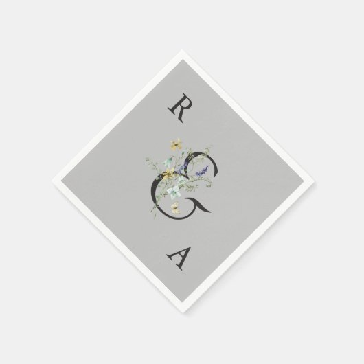 Gray Elegant Wildflower WeddenMonogram Servet (Hoek)