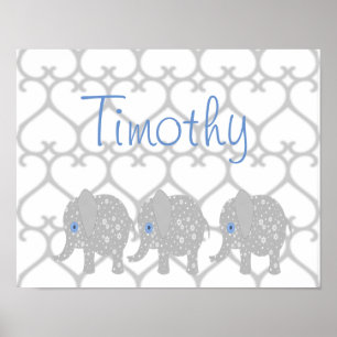Gray Elephant Baby Nursery Art Poster