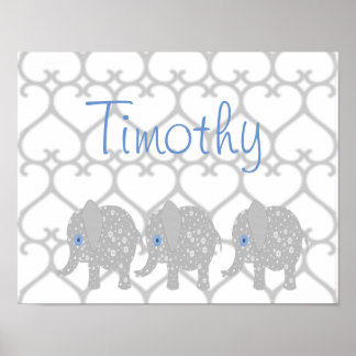 Gray Elephant Baby Nursery Art Poster