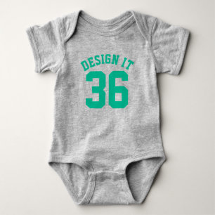 Gray & Emerald Green Baby   Sport Jersey Design Romper