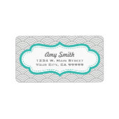 Gray en Aqua Asian Geometric Circles Pattern Etiket (Voorkant)
