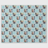 Gray en Aqua Blue Chevrons - Foto en Monogram Cadeaupapier (Vlak)