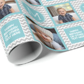 Gray en Aqua Blue Chevrons - Foto en Monogram Cadeaupapier (Rol Hoek)