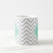 Gray en Aqua Chevron Aangepast monogram Koffiemok (Center)