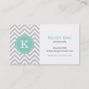 Gray en Aqua Chevron Aangepast monogram Visitekaartje