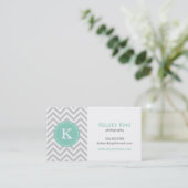 Gray en Aqua Chevron Aangepast monogram Visitekaartje (Staand voorkant)