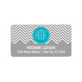 Gray en Aqua Chevron Pattern met modern monogram Etiket (Voorkant)