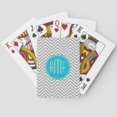 Gray en Aqua Chevron Pattern met modern monogram Speelkaarten (Achterkant)