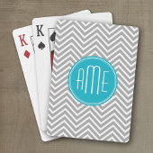 Gray en Aqua Chevron Pattern met modern monogram Speelkaarten