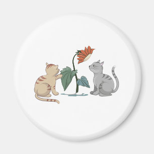 GRAY EN BEIGE CUTE KITTENT SPELEN MET ZONLOWER MAGNEET