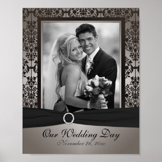Gray en Black Damask Photo Lijst Invoegen Poster (Voorkant)