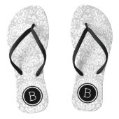 Gray en Black Floral Damask Monogram Teenslippers (Voetbed)