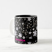 Gray en Black Floral Pattern Tweekleurige Koffiemok (Voorkant links)
