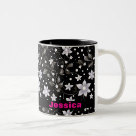 Gray en Black Floral Pattern Tweekleurige Koffiemok
