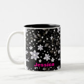 Gray en Black Floral Pattern Tweekleurige Koffiemok (Links)
