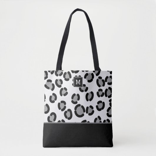 Gray en Black Leopard Pattern met Monogram Tote Bag (Voorkant)