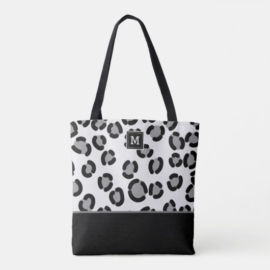 Gray en Black Leopard Pattern met Monogram Tote Bag (Achterkant)