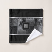 Gray en Black Wild Animal Pattern met Monogram Bad Handdoek (Wasdoekje)