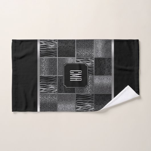 Gray en Black Wild Animal Pattern met Monogram Bad Handdoek (Handdoek)