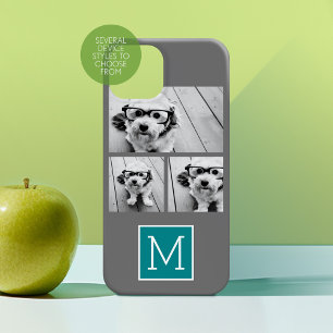 Gray en Blauwgroen Instagram Photo Collage Monogra Case-Mate iPhone Case
