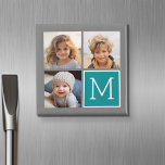 Gray en Blauwgroen Instagram Photo Collage Monogra Magneet<br><div class="desc">Gebruik 3 vierkante foto's om een uniek en persoonlijk cadeau te creëer. Of je kunt de hipster puppy houden en een trendy keepslag maken. Als u de afbeeldingen moet aanpassen,  klik op het aanpassingshulpmiddel om veranderingen aan te brengen.</div>