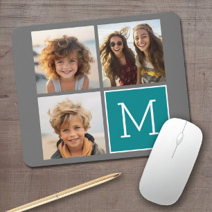 Gray en Blauwgroen Instagram Photo Collage Monogra Muismat