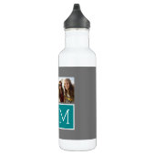 Gray en Blauwgroen Instagram Photo Collage Monogra Waterfles (Rechts)