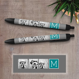 Gray en Blauwgroen Instagram Photo Collage Monogra Zwarte Inkt Pen