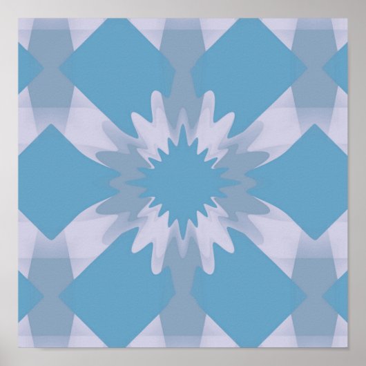 Gray en Blue Mid Century Modern Floral Poster (Voorkant)