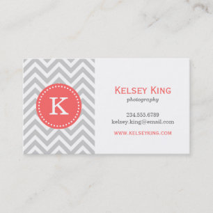 Gray en Coral Chevron Aangepast monogram Visitekaartje