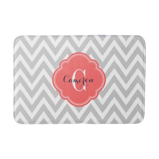 Gray en Coral Chevron Monogram Badmat (Voorkant)