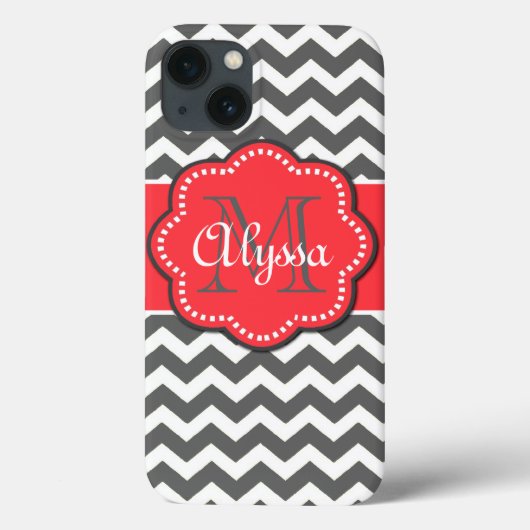 Gray en Coral Chevron Monogram Hoesje (Achterkant)