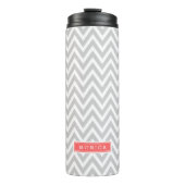 Gray en Coral Chevron Monogram Thermosbeker (Voorkant)