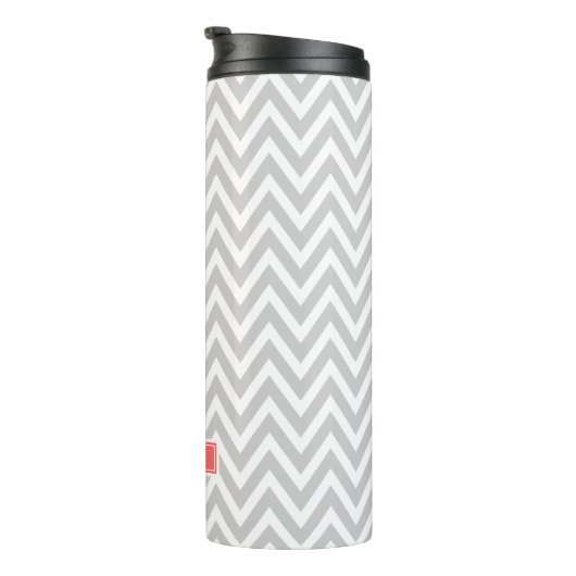 Gray en Coral Chevron Monogram Thermosbeker (Geroteerd rechts)