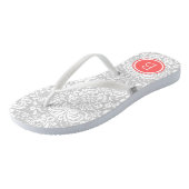 Gray en Coral Floral Damask Monogram Teenslippers (Schuin)