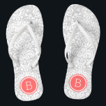 Gray en Coral Floral Damask Monogram Teenslippers<br><div class="desc">Aangepast gedrukte flip flop sandalen met een stijlvol elegant floral damask patroon en uw aangepaste monogram of andere tekst in een cirkelvormig lijst. Klik aanpassen het om tekstdoopvonten en kleuren te veranderen of uw eigen afbeeldingen toe te voegen om unieke één van een soortontwerp te creëer!</div>